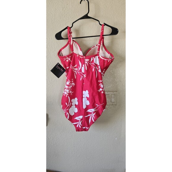 Shape Fx Tummy Control One Piece Swimsuit Size 16 Red Floral NWT - Picture 2 of 5